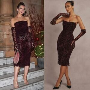 House of CB Isadora Black Cherry Devore Corset Dress S